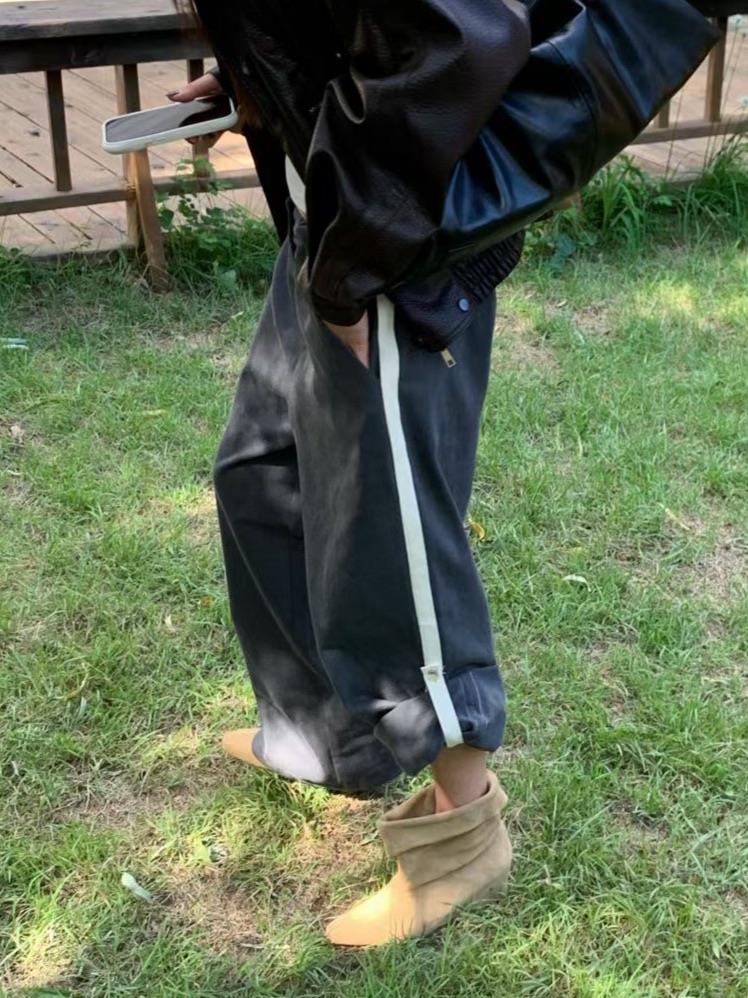側扣可反摺抽繩長褲